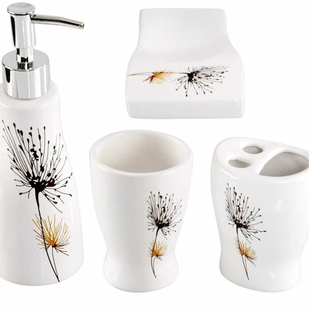 4PC Bathroom Accessory Set - Soap Dish, Dispenser, Tumbler, Toothbrush Holder